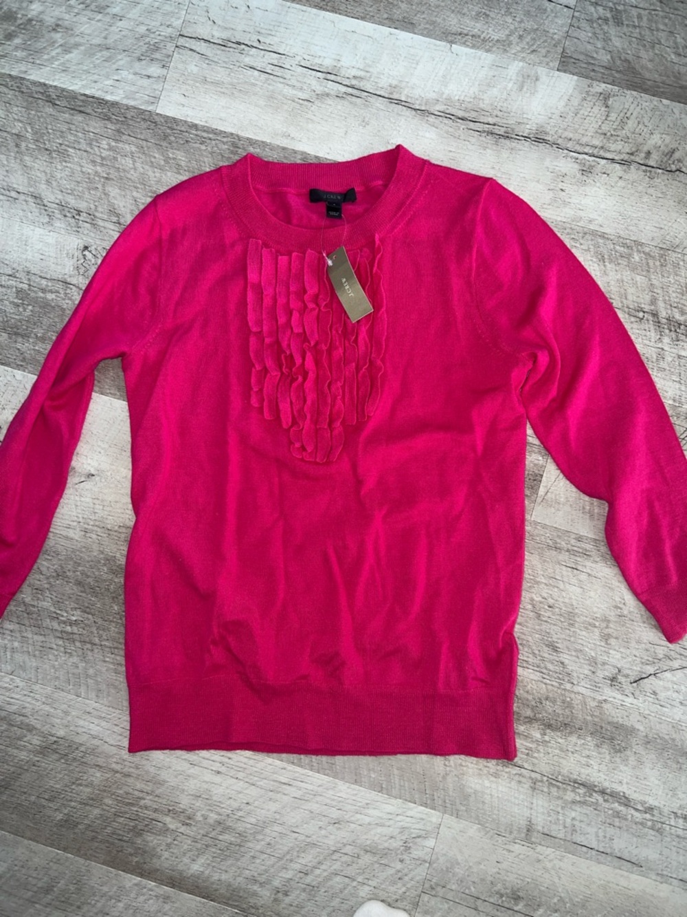 NEW J. Crew Vibrant Pink Merino Wool Sweater with Ruffle Accent